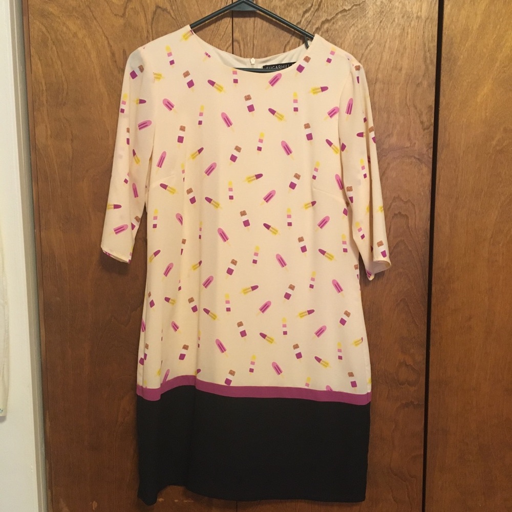 Popsicle print 3/4 sleeve crepe chiffon shift dress Sugarhill Boutique